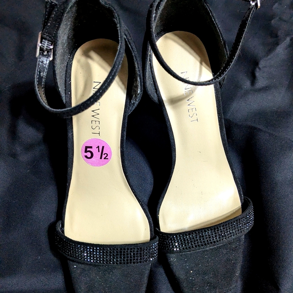 Nine West Black Velvet Rhinestone Stilettos
